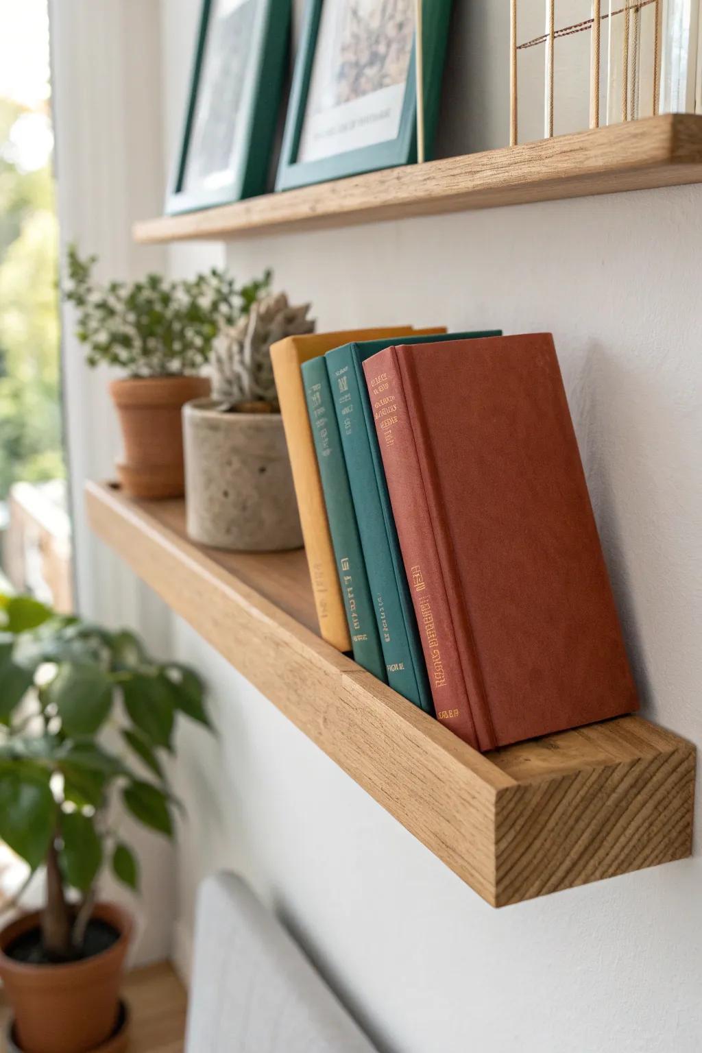 A slim picture ledge keeps reference books handy—and displays your prettiest covers like art.