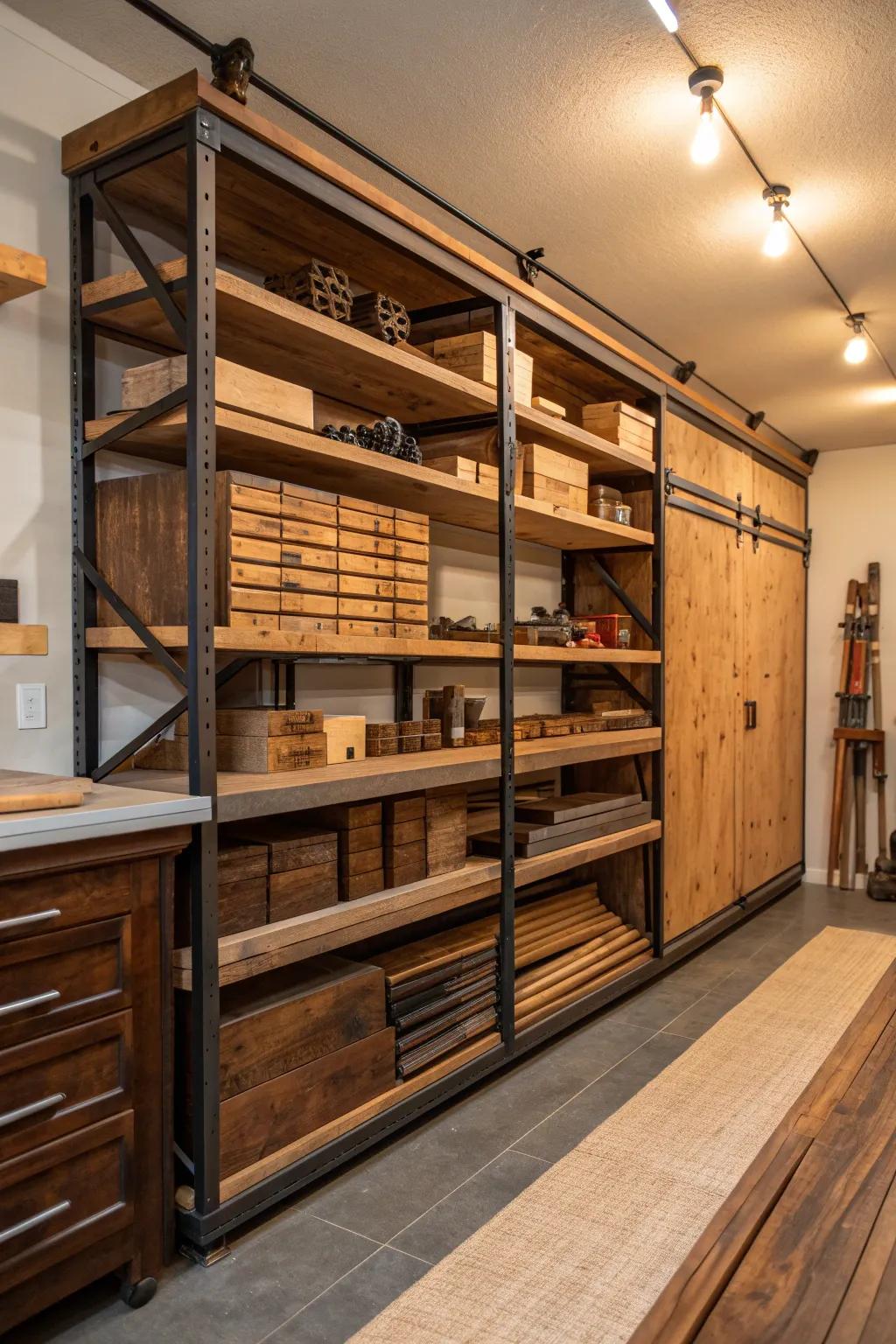 Effortlessly organized: Discover the elegance of sliding shelves in your workshop.