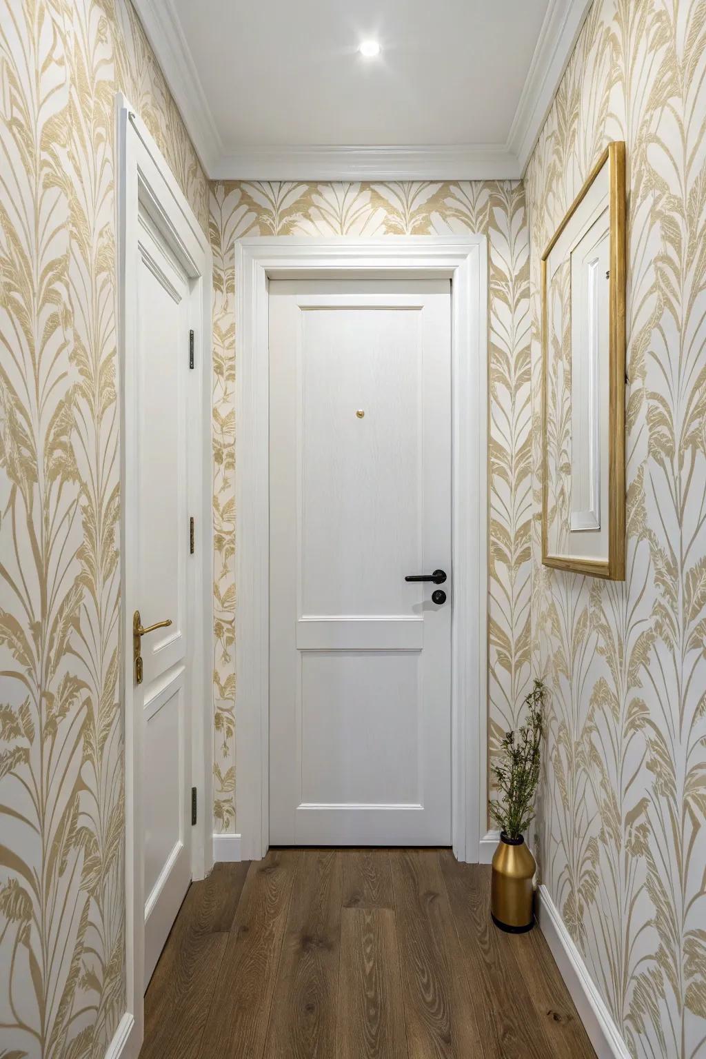 A centered removable wallpaper panel adds a designer touch—clean border, calm and polished.