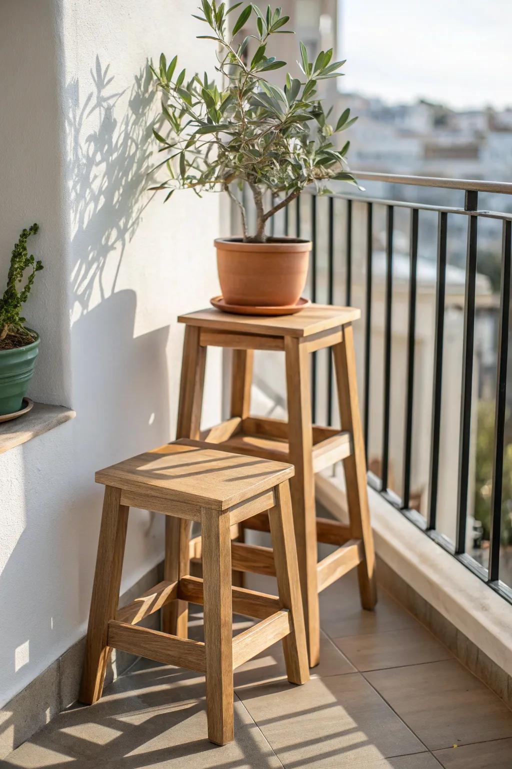 Stackable stools that hide in a corner—then appear in seconds when balcony guests arrive.