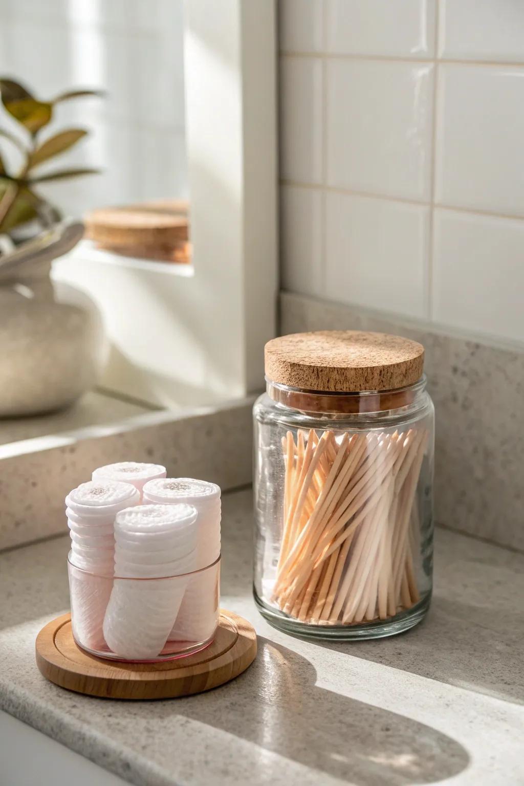 Hide counter clutter with a softly tinted jar—calm, minimal storage that still shows what’s inside.