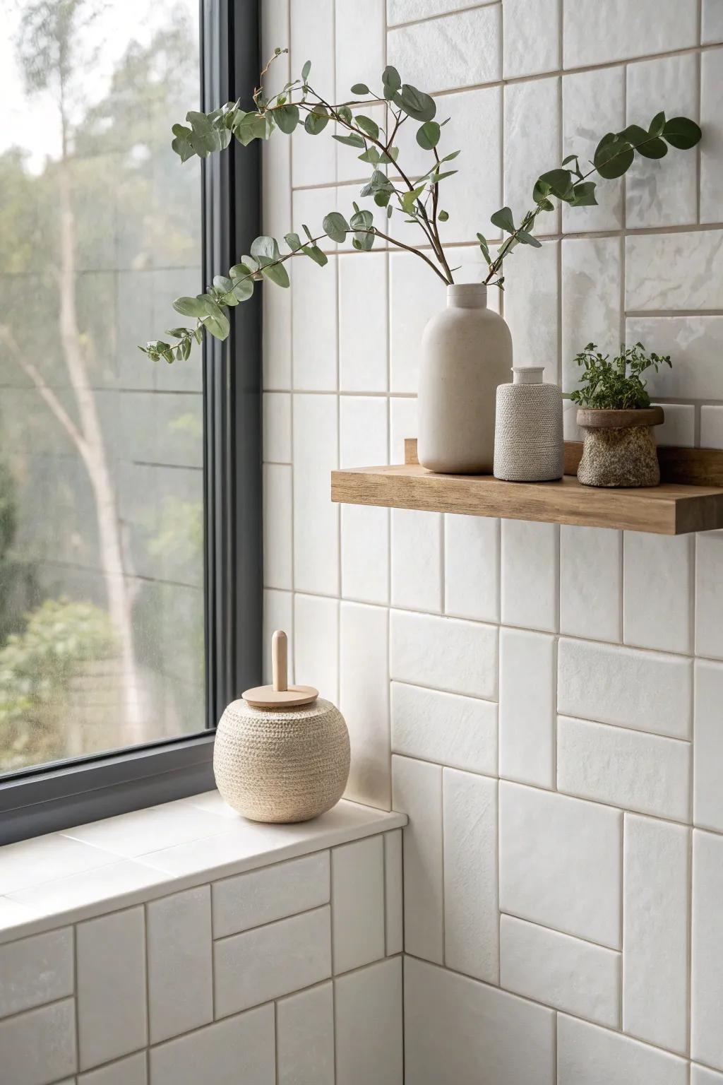 Seamless tile-wrapped floating shelf that looks built-in—and thrives in steamy bathrooms.