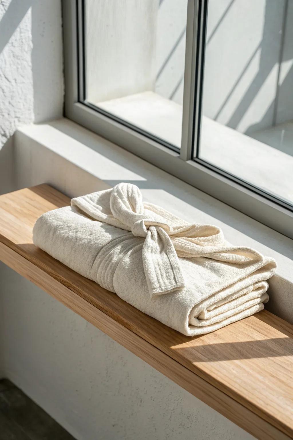 Turn a simple towel into décor with a soft, decorative knot fold—minimal, textured, and chic.