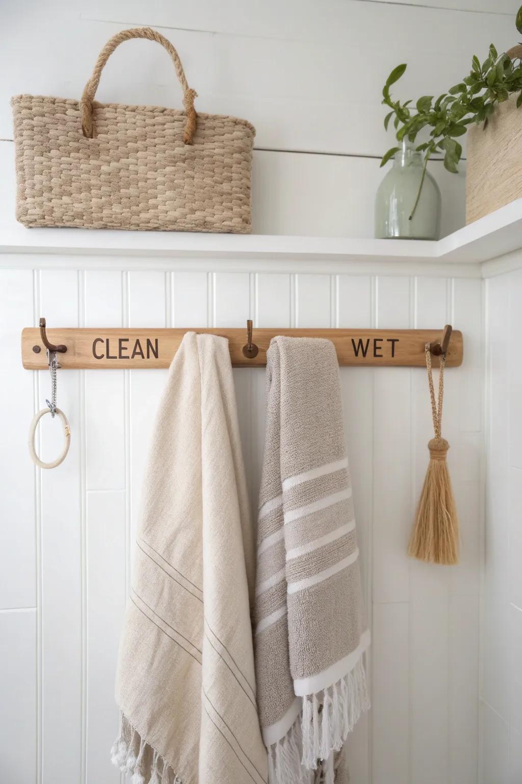 Two labeled zones—CLEAN and WET—keep beach towels fresh, dry, and mildew-free.