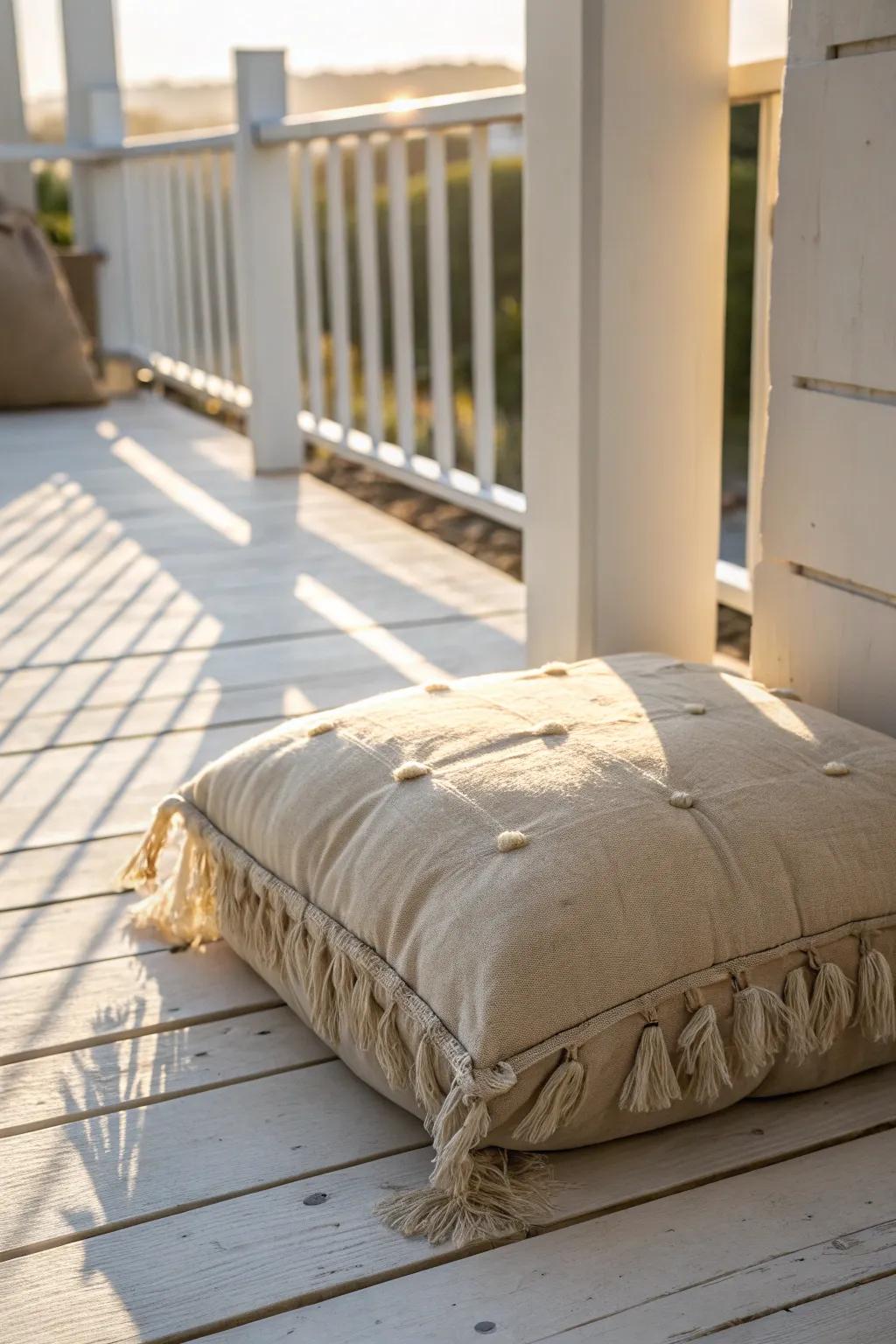 Turn a tiny bedroom balcony into a luxe lounge—one plush floor cushion, sunset-ready.