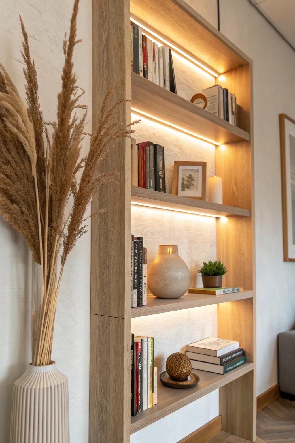 Reflective back panel + hidden LEDs: double the glow for brighter, layered bookcase shelves.