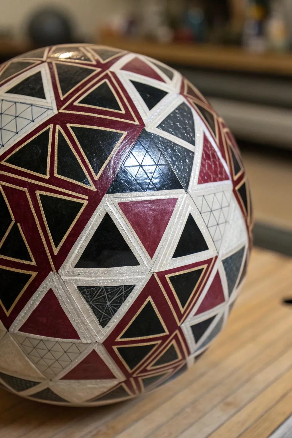 Transform a classic bowling ball into a masterpiece with bold geometric patterns and striking colors.