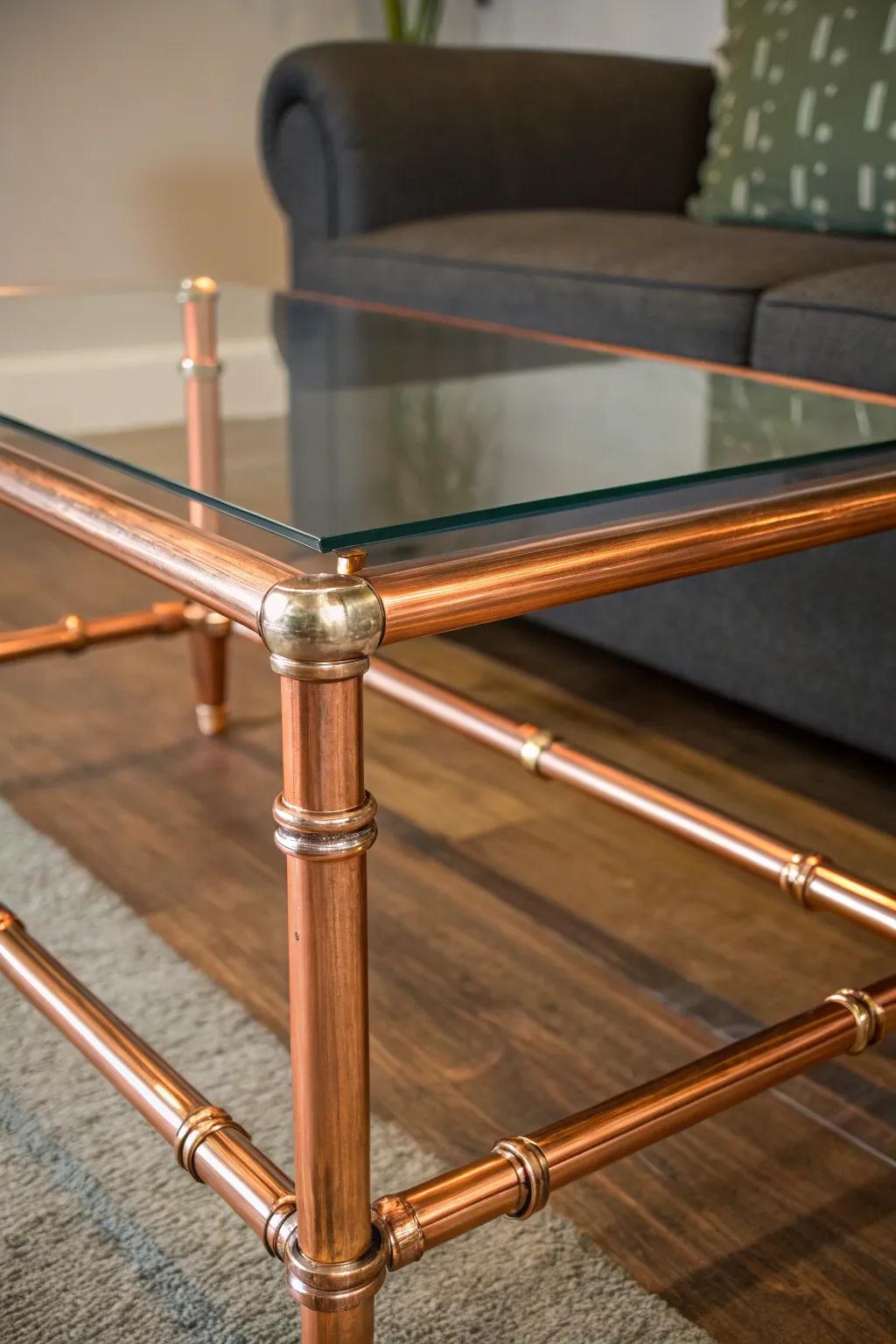 Elevate your living space with this chic DIY copper pipe coffee table.