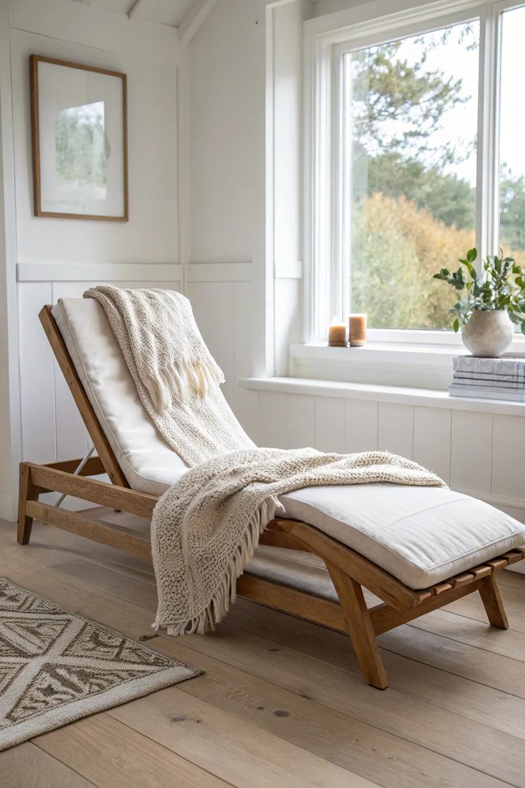 A corner chaise lounge that makes long reading sessions feel like a cozy mini getaway.