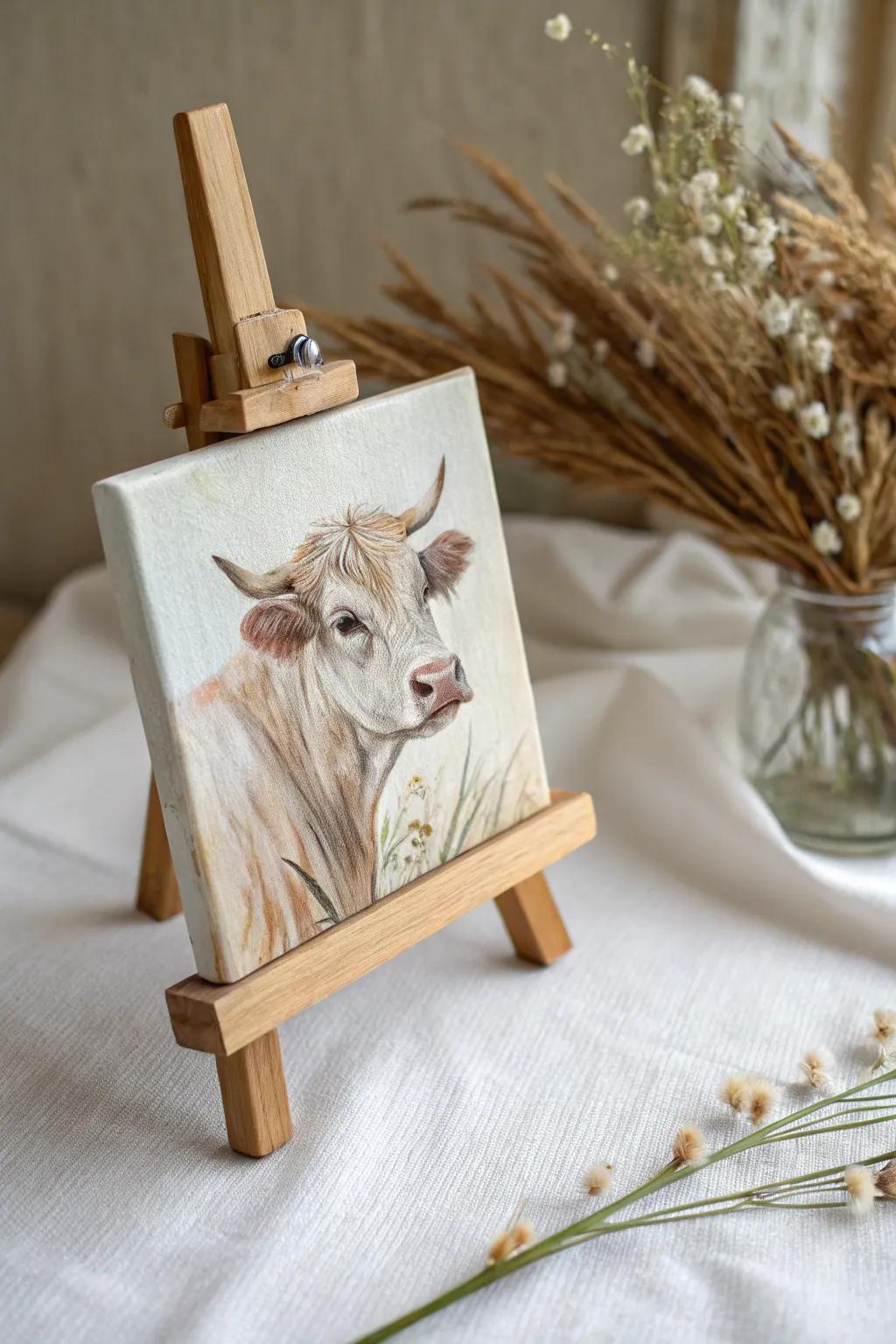 Charming and petite: Discover the beauty of miniature cow paintings.