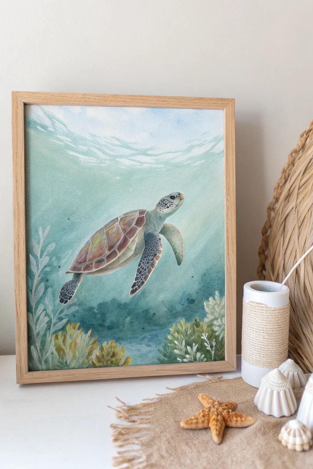 Embrace tranquility with this serene turtle painting in a minimalist style.