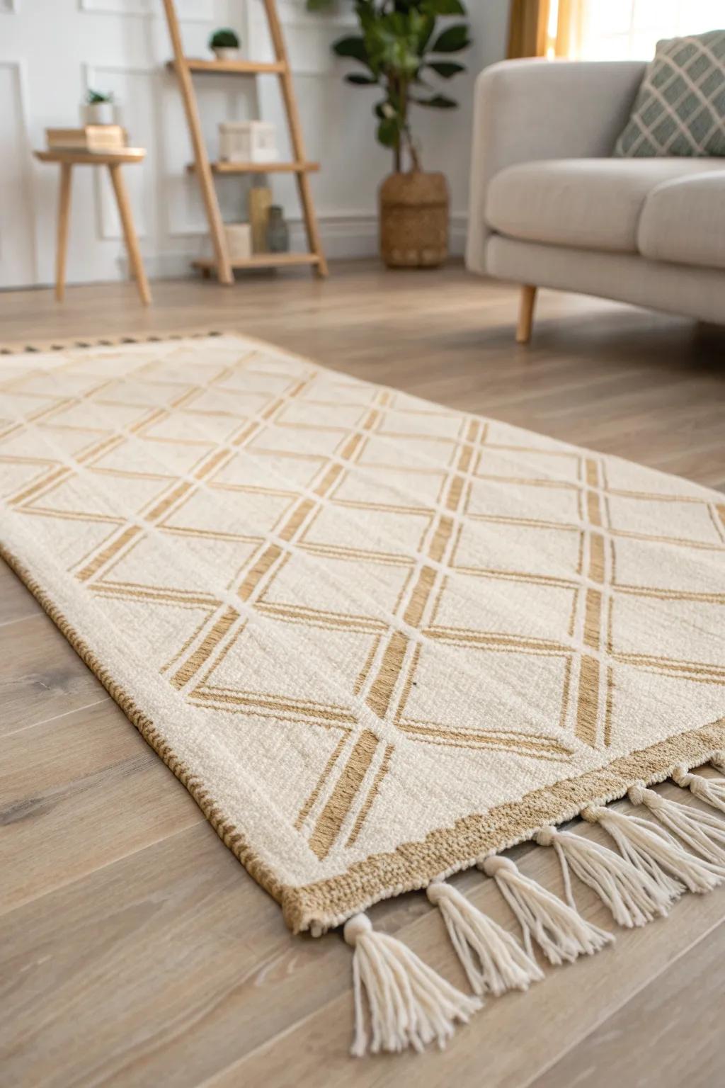 One beautiful rug can define a studio zone—instant living-room feel, no walls needed.