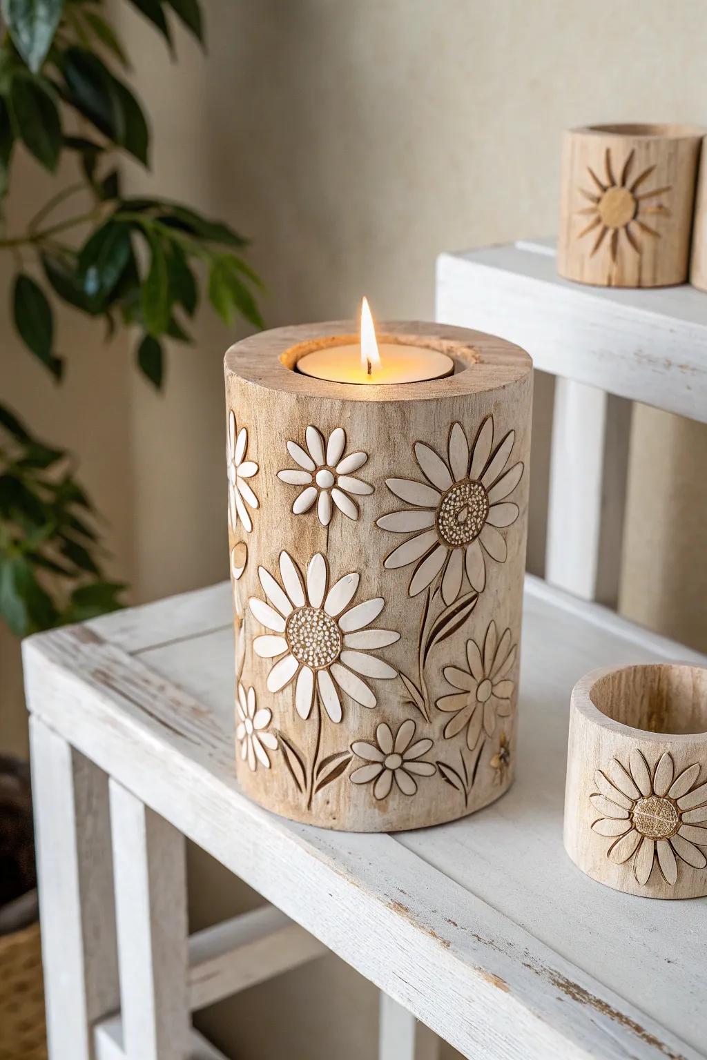 Illuminate your space with the natural elegance of daisy-inspired candle holders.