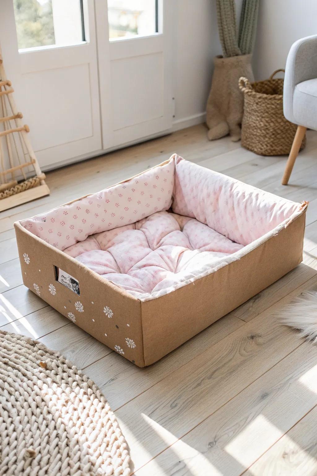 Cozy Elegance: Transform a simple cardboard box into your pet's favorite snuggle spot with Scandinavian flair.