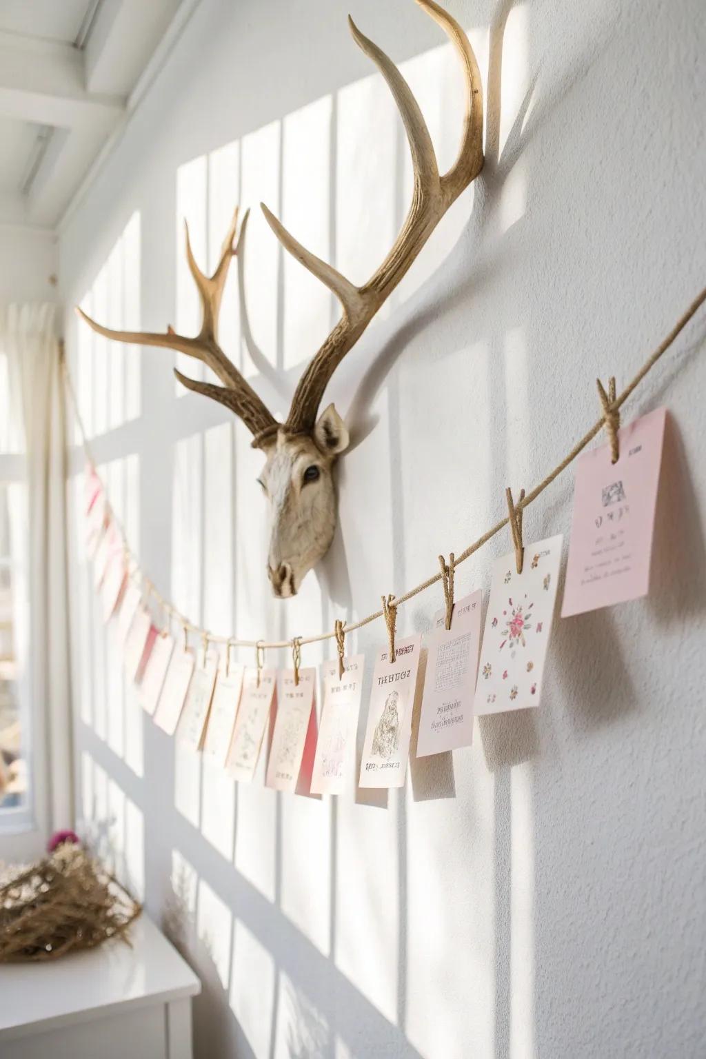 Transform your space with stunning simplicity: Display your cards on charming antler hangers.