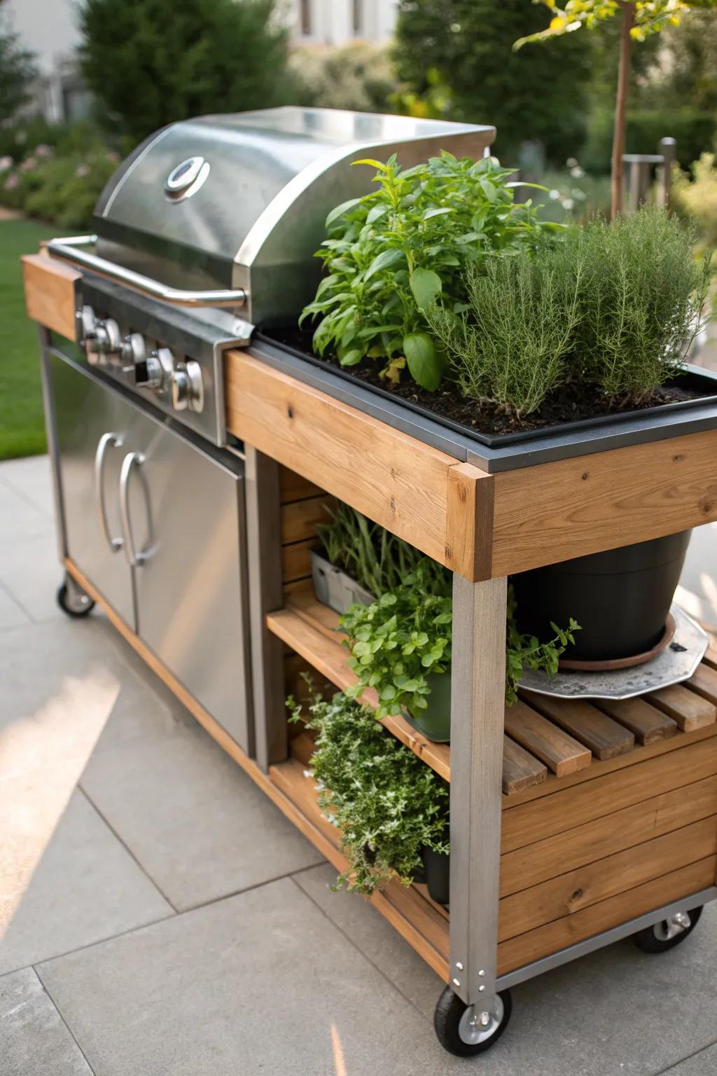 Elevate your grilling game with this handcrafted wheeled garden cart, perfect for the modern craftsman.