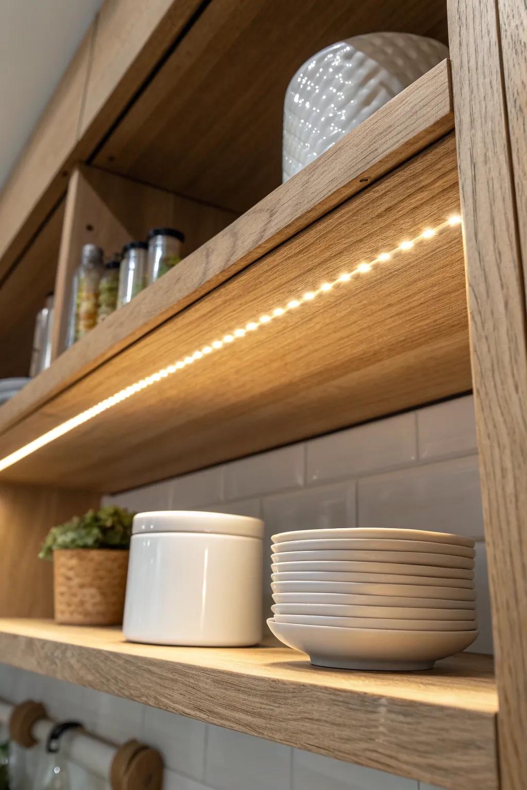 A motion-sensor light bar instantly brightens a dark pantry—simple, sleek, and so satisfying.