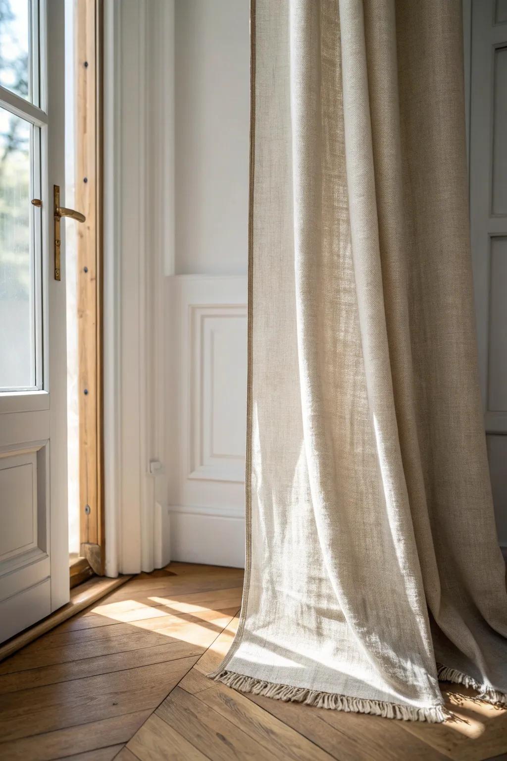 A simple weighted hem keeps your doorway curtain straight, polished, and breeze-proof.