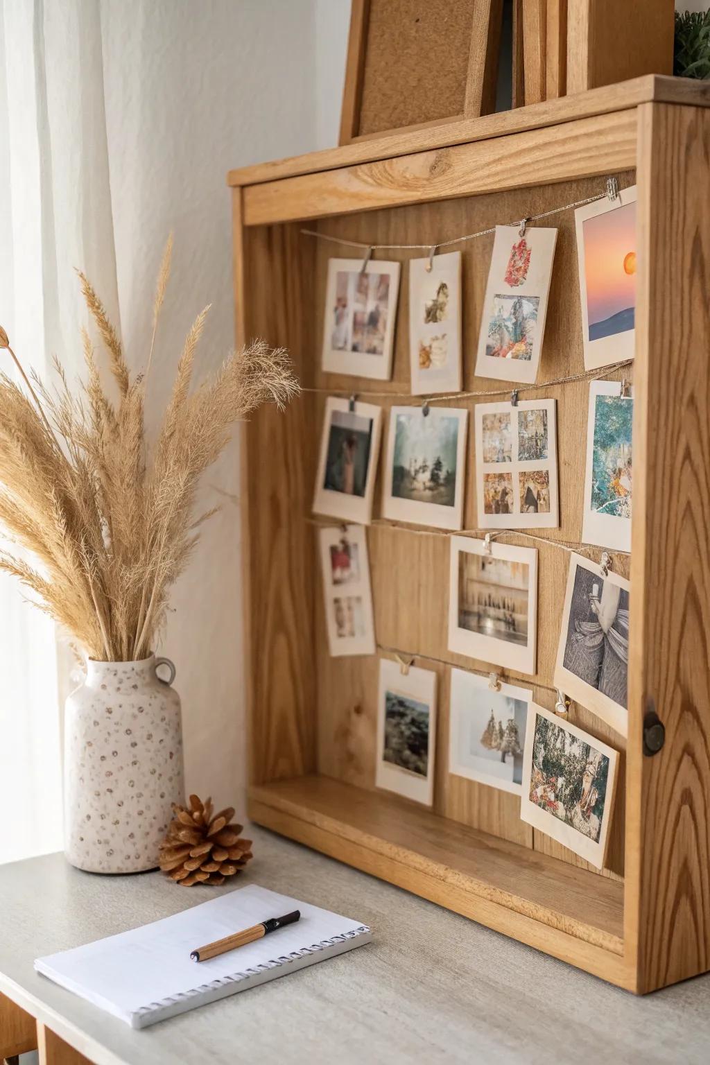 Turn your desk hutch into a mini photo wall—washi tape + prints for instant cozy vibes.