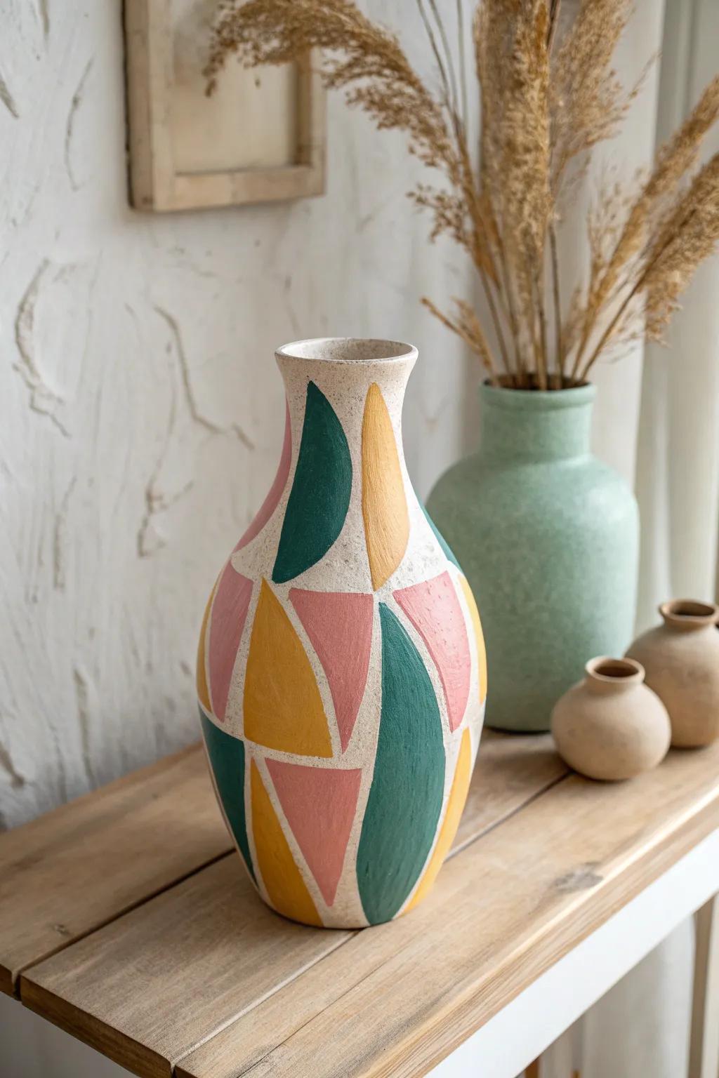 Embrace playful color blocking for a modern twist in ceramic art.