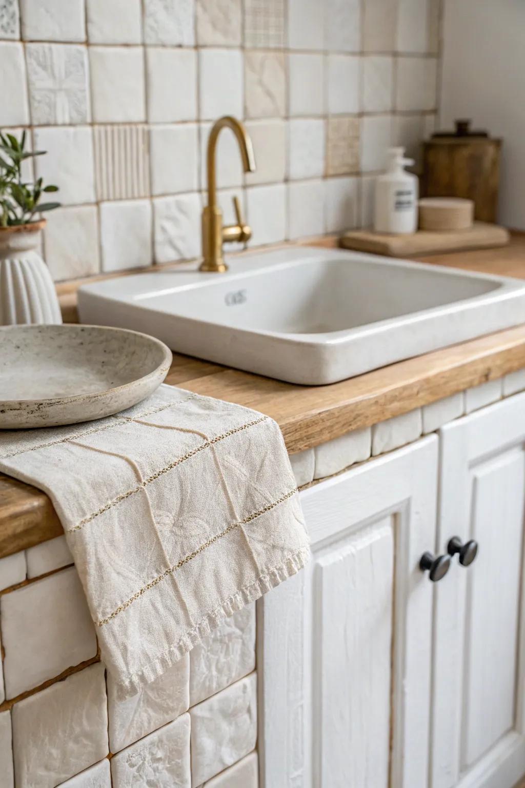 Tiny upgrade, big impact: a short handcrafted backsplash just around the sink and stove.