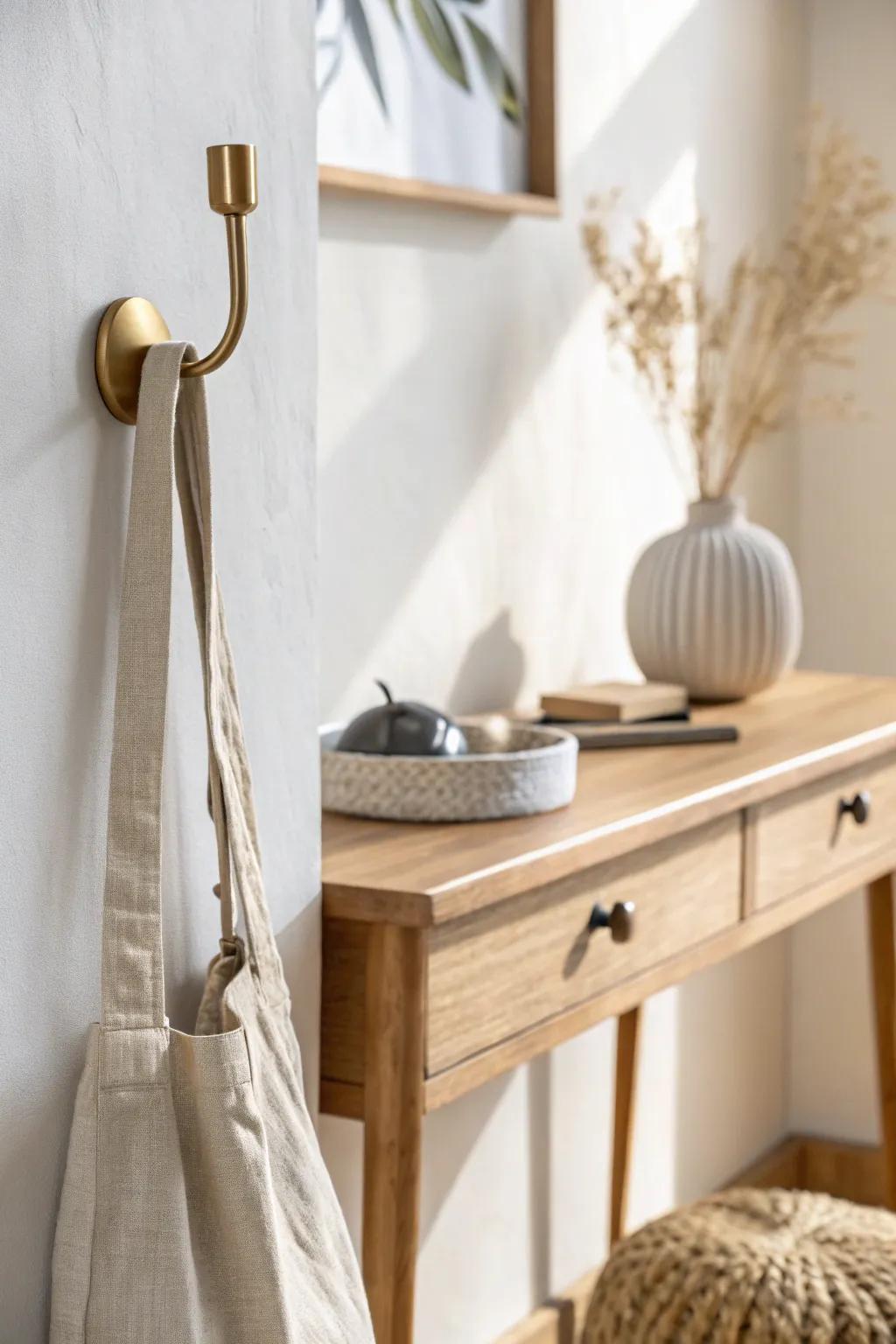Hang a beautiful hook above your console for chic, space-saving entryway function.