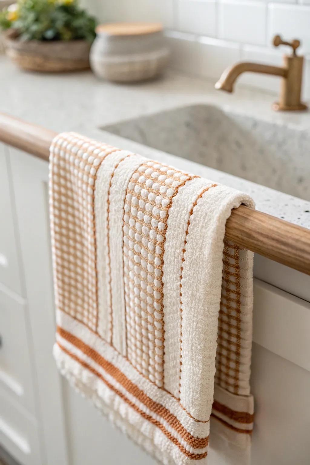 A cozy fall hand towel instantly warms up a small bathroom—minimal, handmade, and chic.