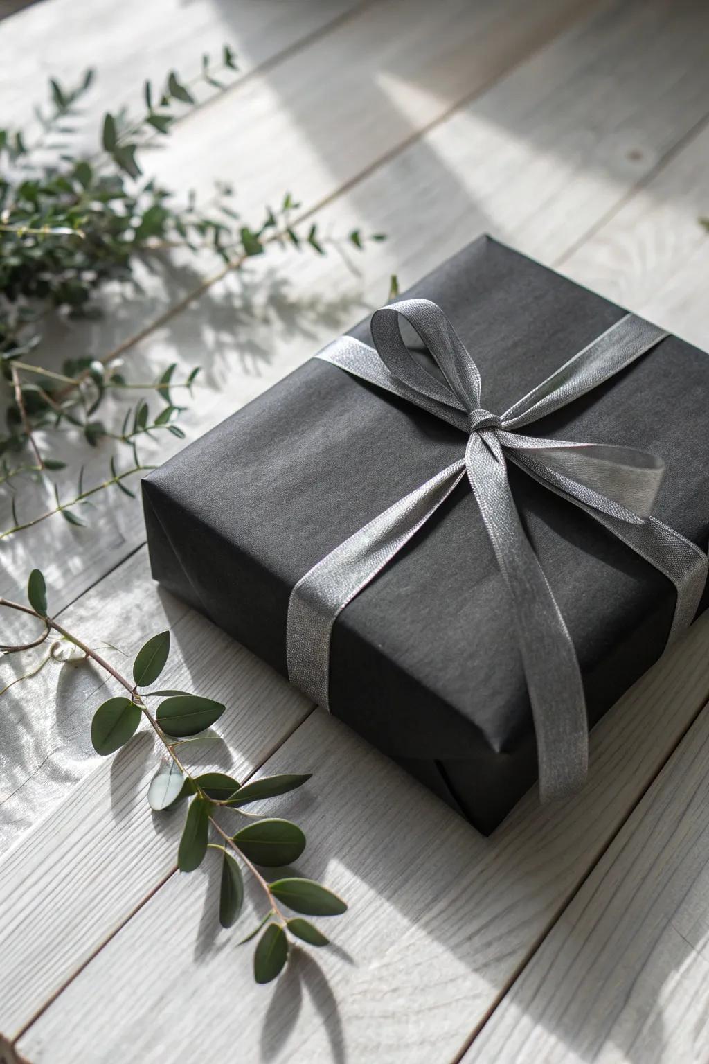 Discover the elegance of monochrome magic with a chic, minimalist gift wrap that speaks volumes in simplicity.