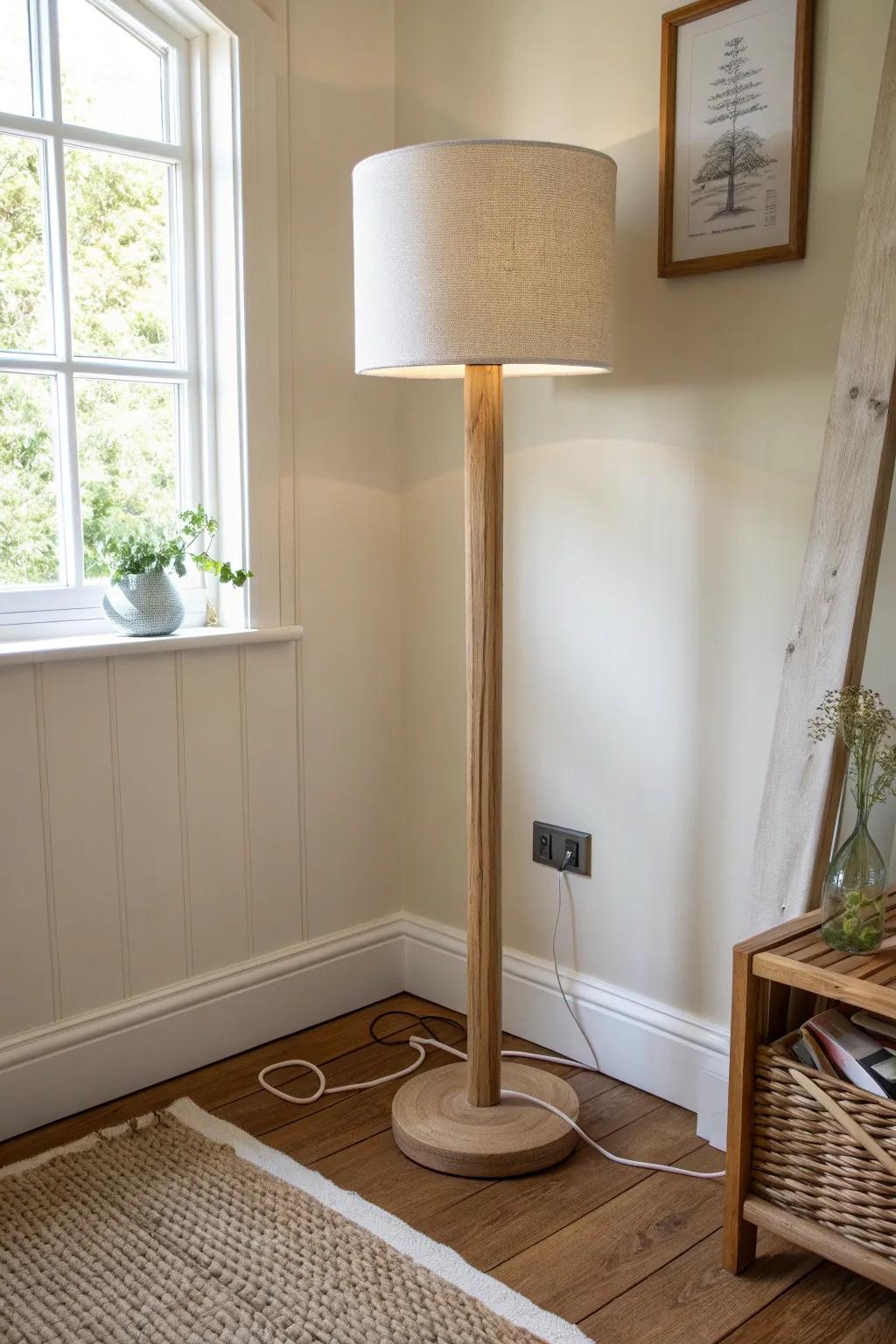 A tidy baseboard cord route keeps your floor lamp setup clean, calm, and intentional.