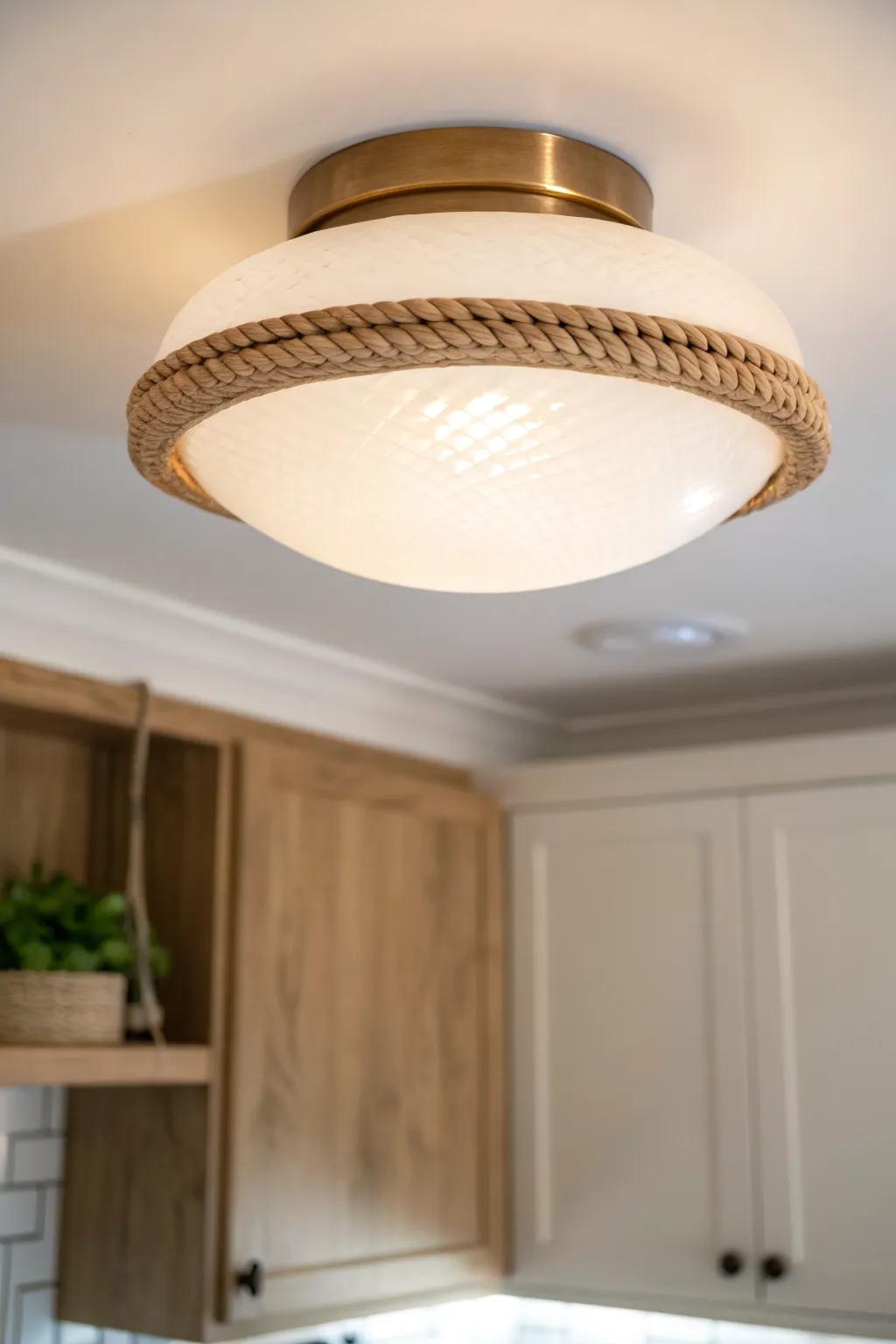 A dimmable flush mount brings crisp prep light by day and a cozy glow at night.