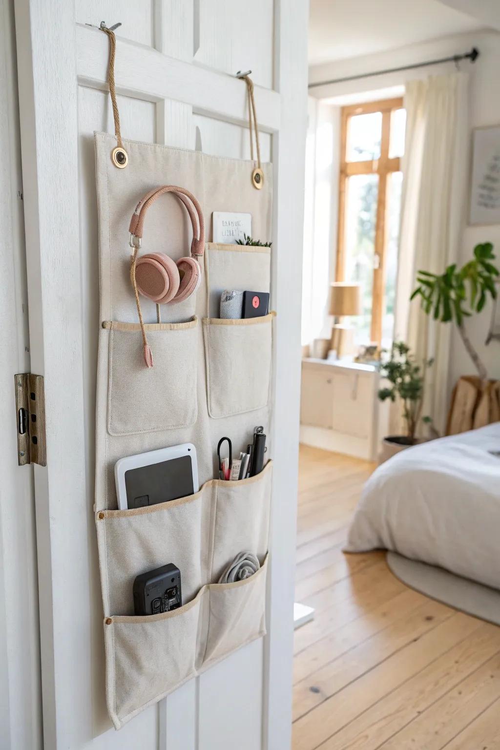 Maximize game-room storage with a chic over-the-door pocket organizer—perfect for small spaces.