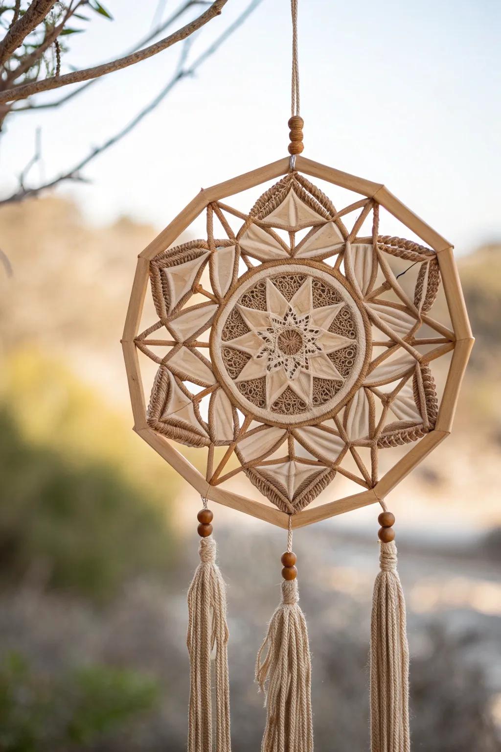 Embrace the breeze with this enchanting geometric wind spinner, a perfect blend of minimalist beauty and boho whimsy!