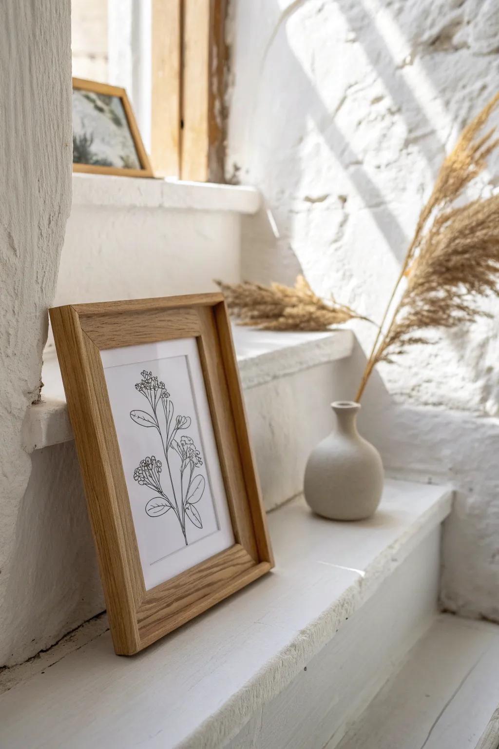 Mini gallery vibe: one standout frame by the door for big style in a tiny entry nook.