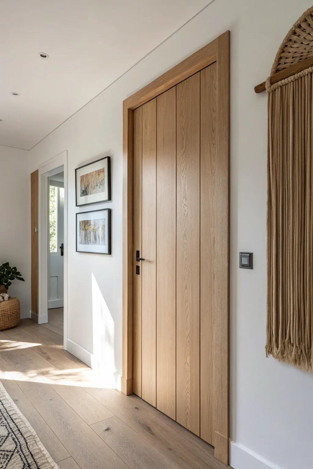 A sleek pivot wall panel turns tight clearances into a hidden door design moment.