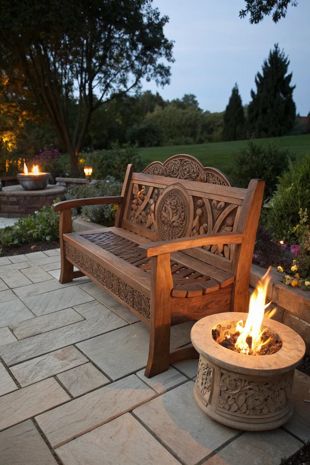 Embrace the charm of craftsmanship with a handcrafted garden bench, perfect for cozy evenings by the fire.