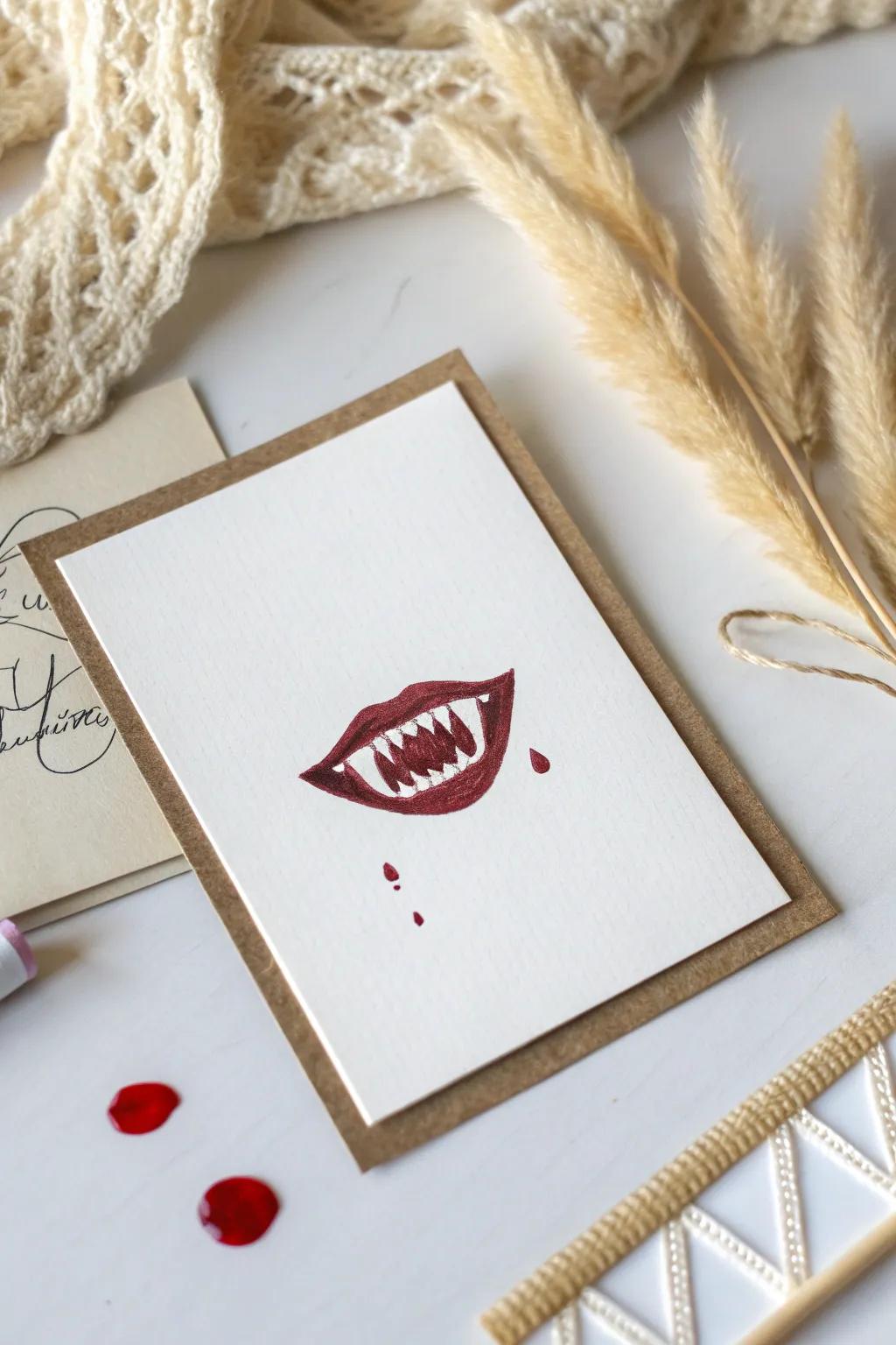 Elegant Fright: A Vampire Bite Card with a Minimalist Flair