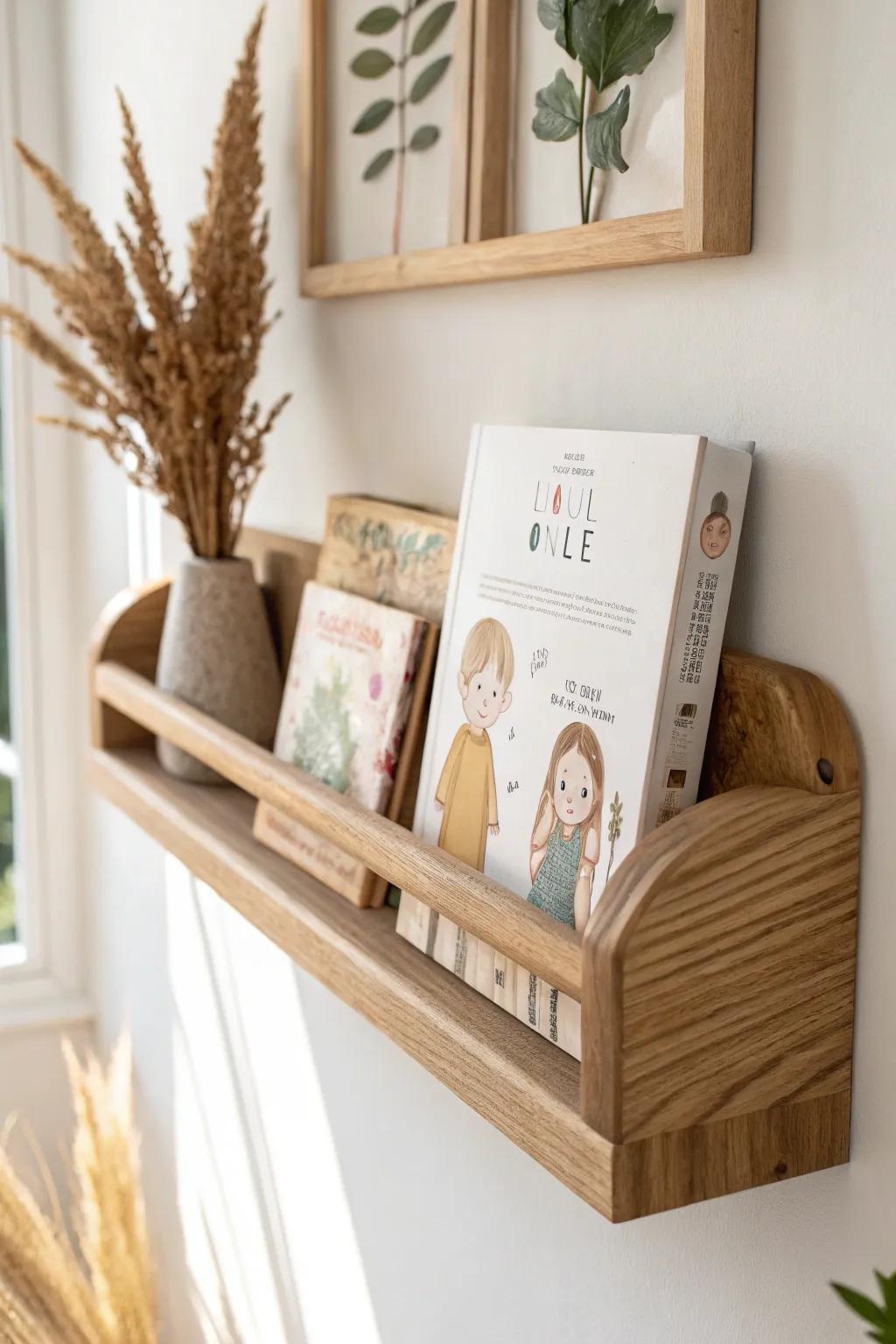 Forward-facing book ledge: display favorites beautifully without taking up precious space.