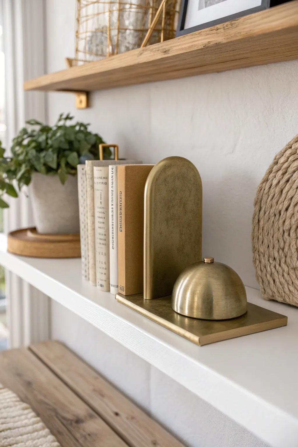 Repeat one accent—like brushed brass—on built-ins for a cohesive, pulled-together look.