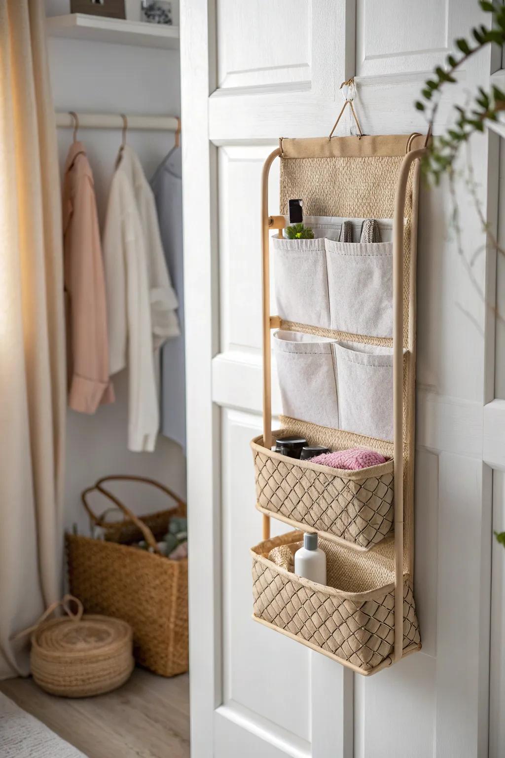 Use an over-the-door organizer to keep tiny essentials off deep closet shelves.