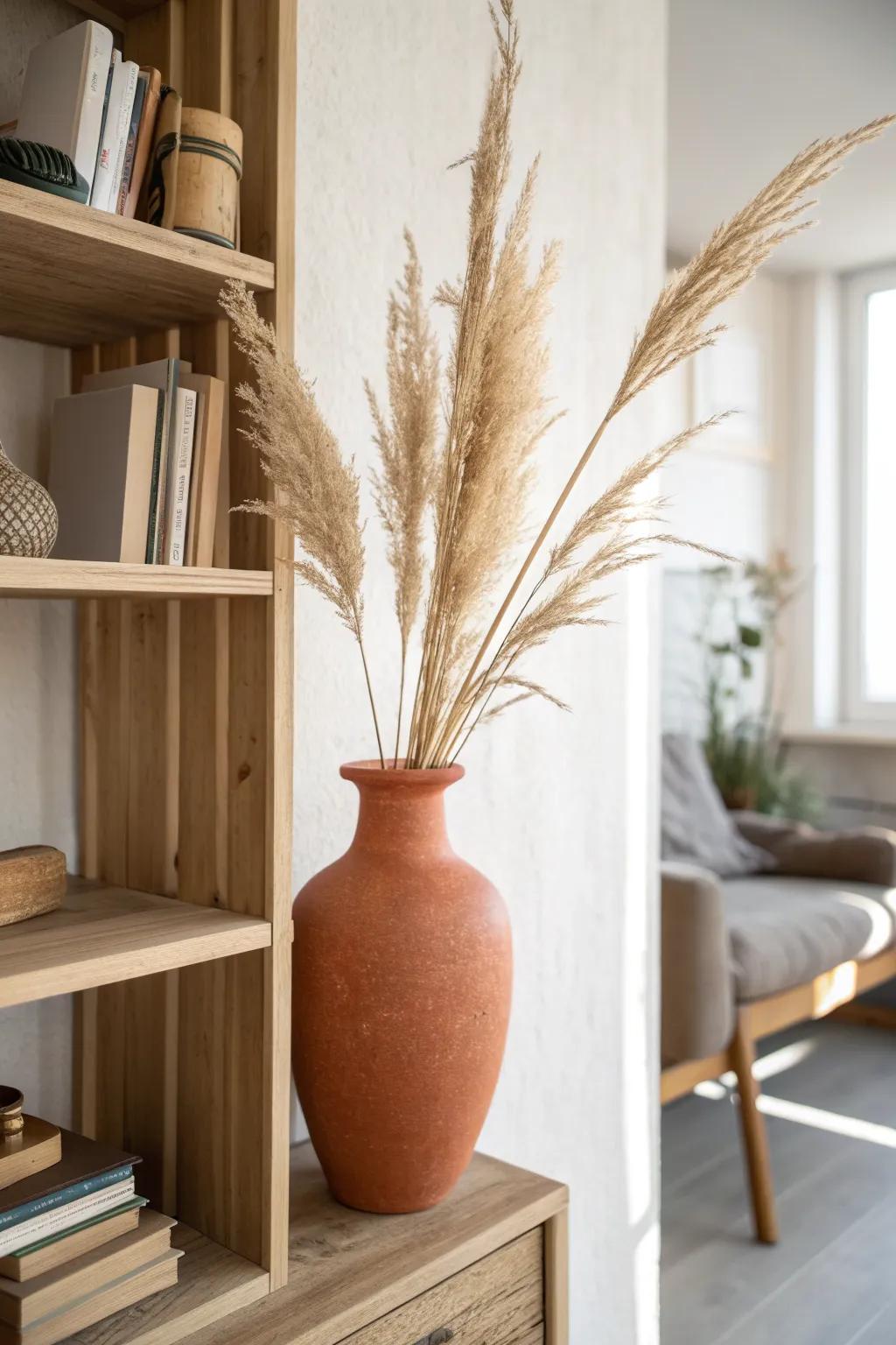 Use one bold shelf moment and repeat it in a zig-zag to make your bookcase look styled.