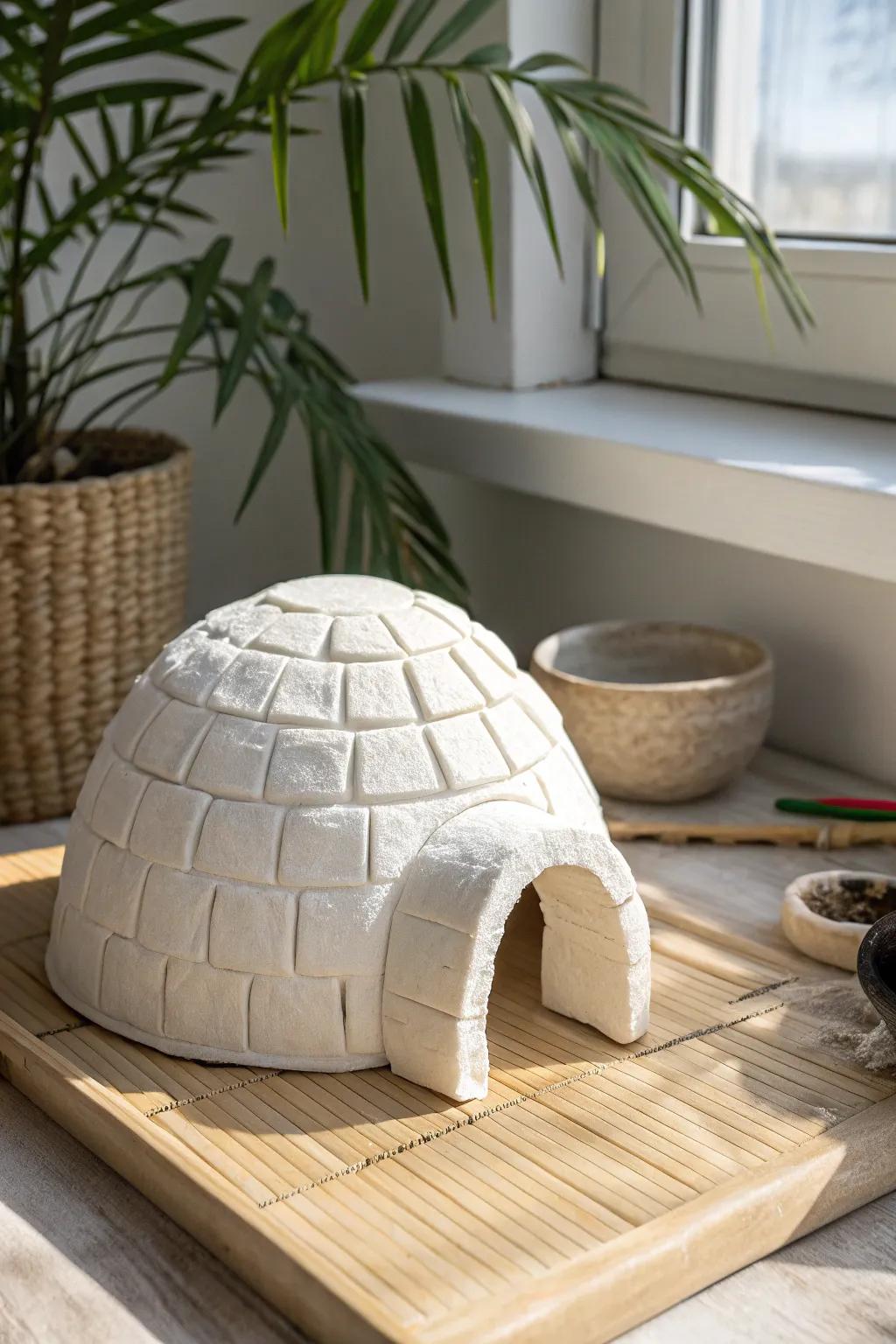 Discover the art of crafting with this charming air-dry clay igloo. A blend of simplicity and detail for your minimalist decor!
