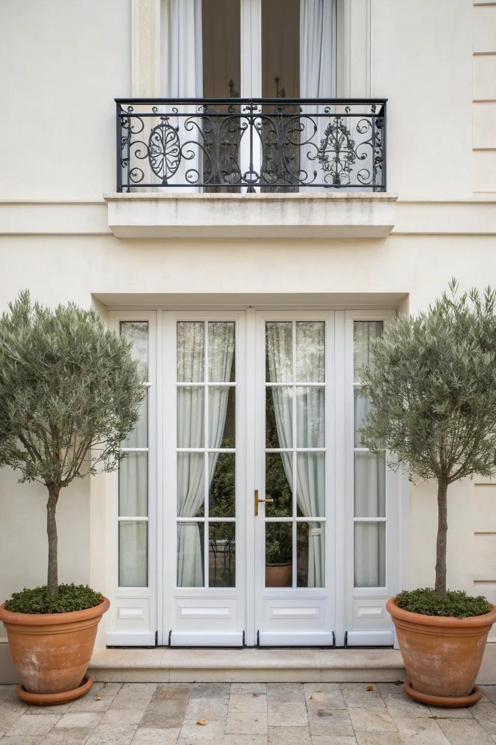 Symmetry + matching planters: the simplest way to make a Juliet balcony look luxe.