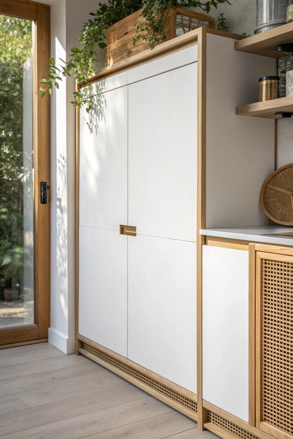 Lift-up top cabinets keep tall storage easy—no doors swinging into your face in small kitchens.
