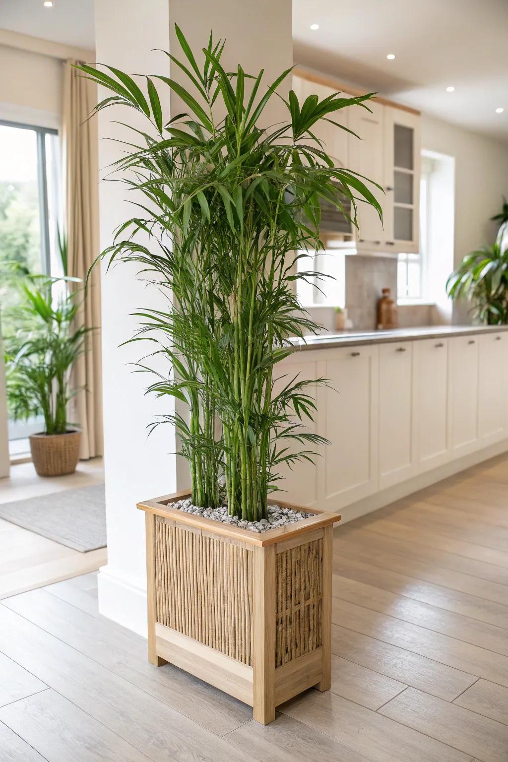 A tall plant divider that softly defines your kitchenette—fresh, airy, and beautifully minimal.