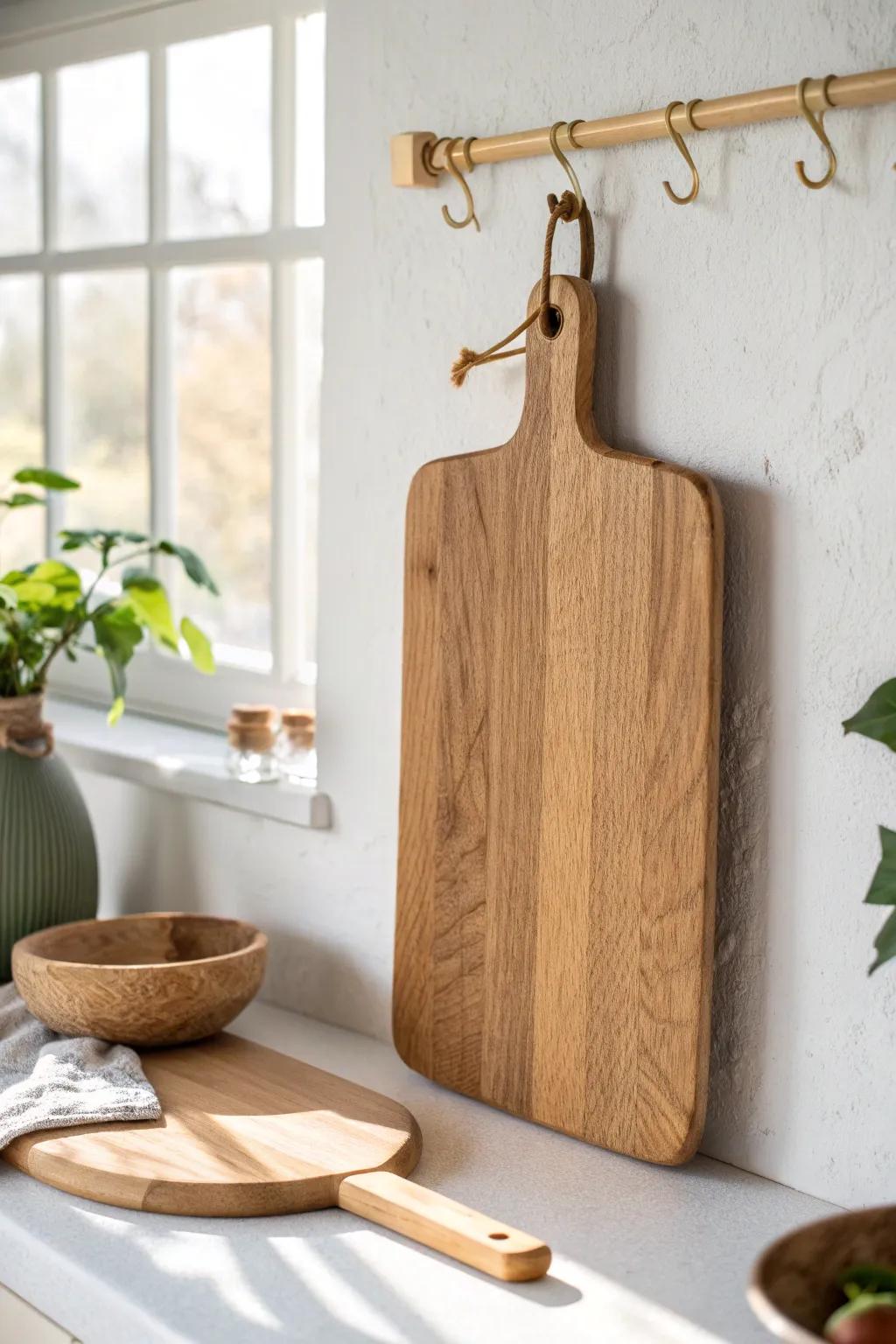 A cutting board wall gallery that doubles as decor—pretty, practical, and space-smart.