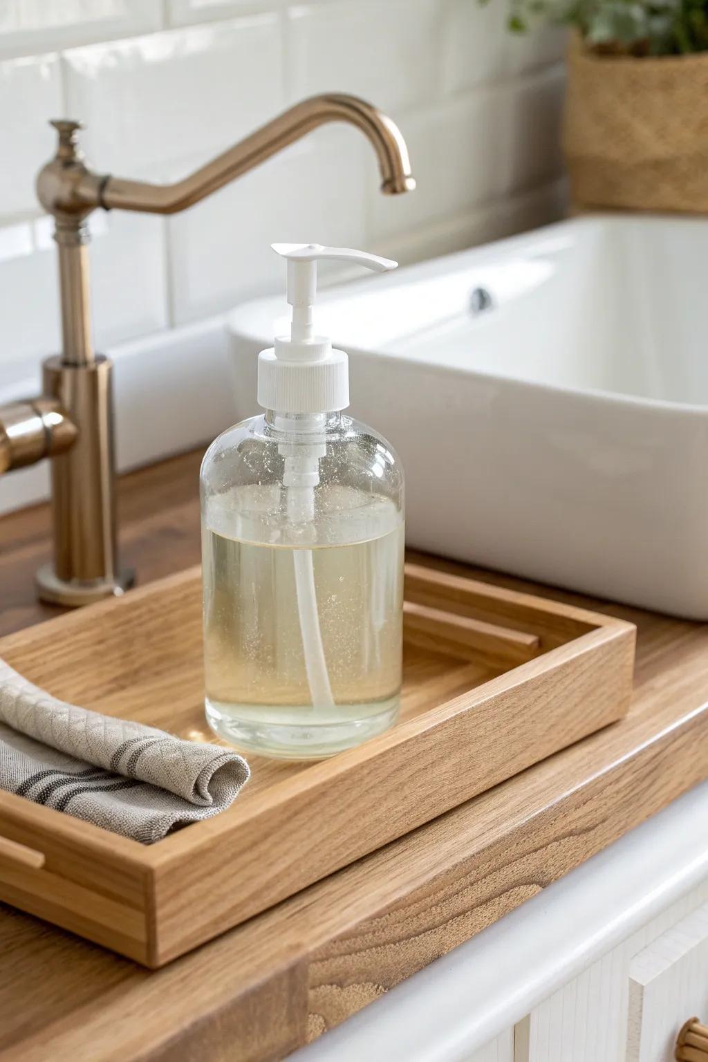 A sleek drip-catch ledge keeps your detergent bottle tidy—no more sticky rings on the counter.