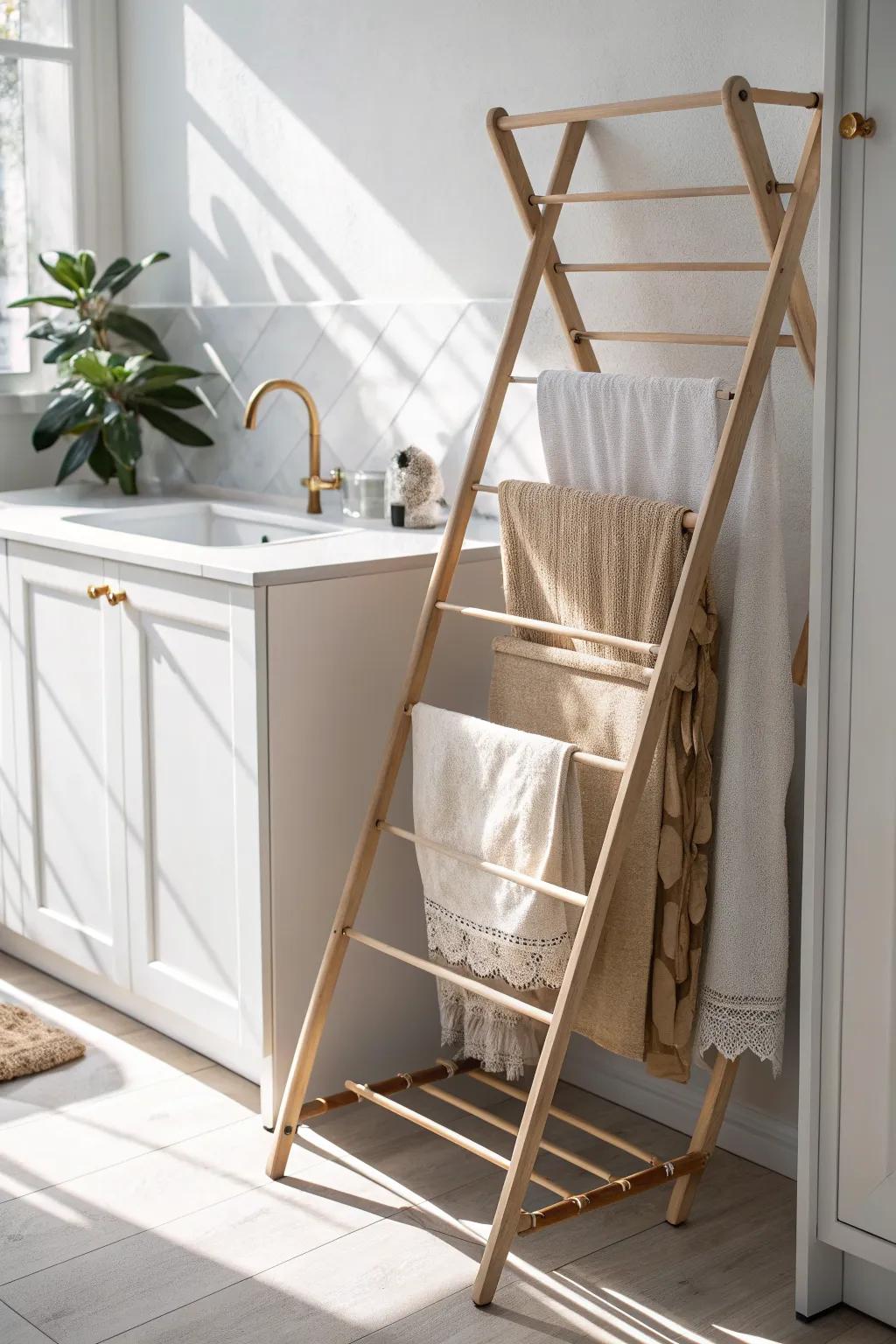 Keep delicates in the workflow with a slim pull‑out rack right beside your folding station.