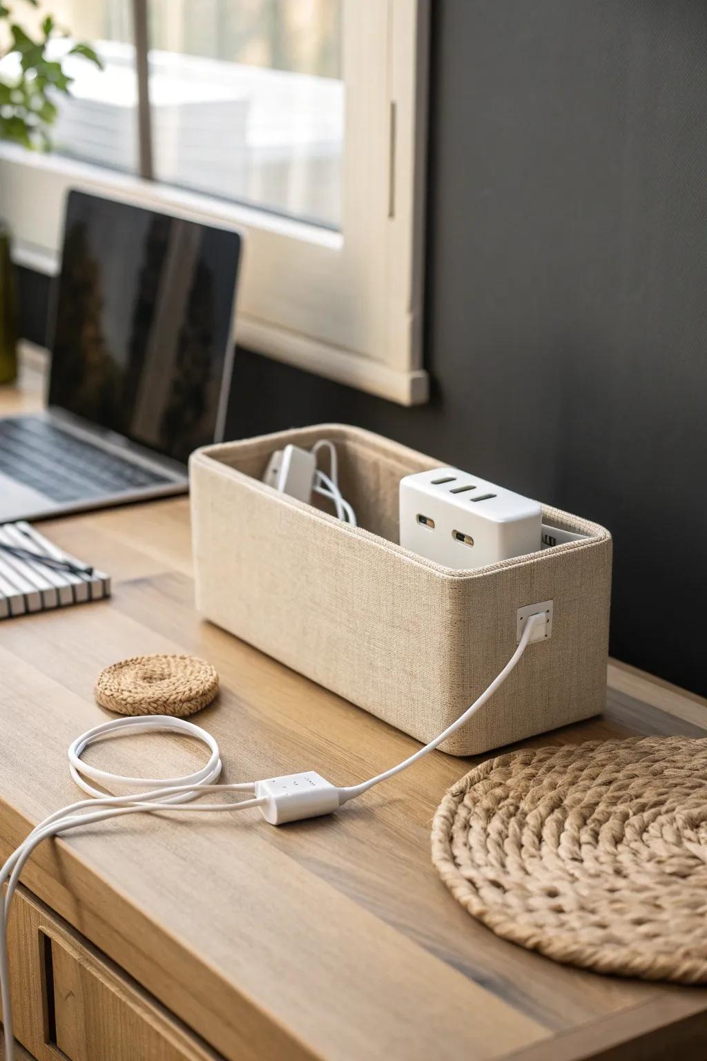 Hide cord chaos fast: a simple cable box makes a small man cave look instantly finished.