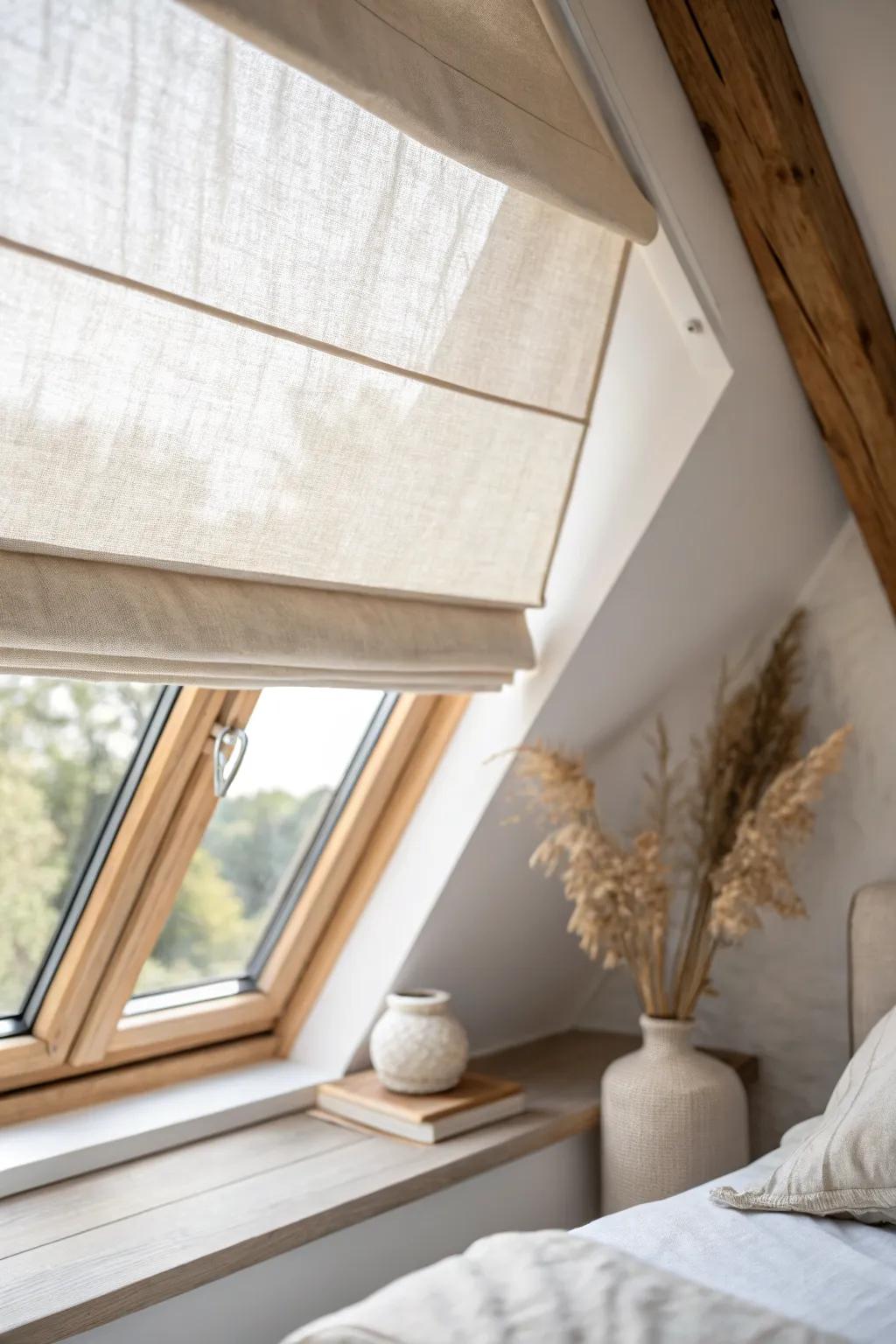 Keep skylight shades light and simple to lift a low-ceiling bedroom with effortless daylight.