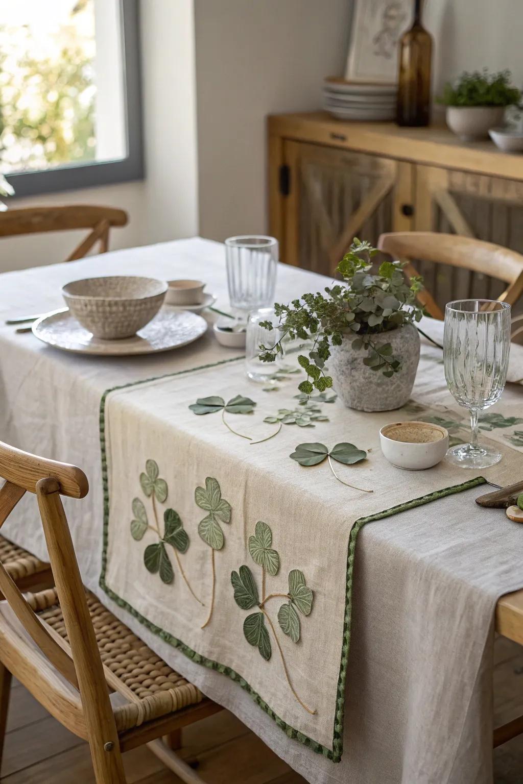 Elevate your dining experience with a handmade shamrock table runner that blends Scandinavian simplicity with Boho charm.